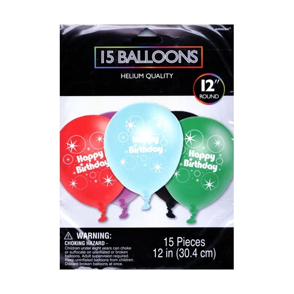 Amscan Happy Birthday Party Balloons - 12" (15 Pack) Helium Quality - DollarFanatic.com