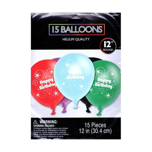 Amscan Happy Birthday Party Balloons - 12" (15 Pack) Helium Quality - DollarFanatic.com